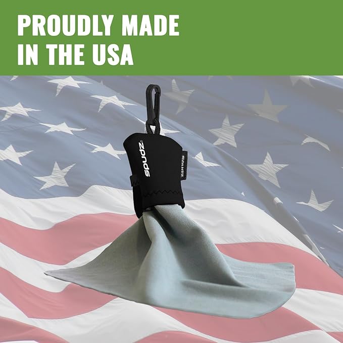 SPUDZ Classic Microfiber Lens Cleaner – Clip-On Pouch, Washable – for Binoculars, Scopes, Glasses, Screens | Black, 6 x 6 Inch (2-Pack)