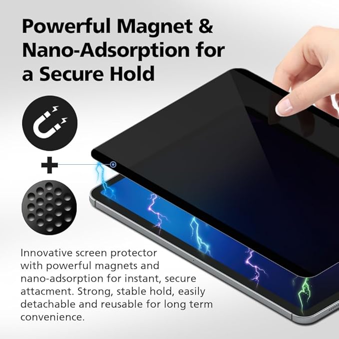 360° 4-Way Magnetic & Nano Adsorption Privacy Screen Protector for iPad Air 13 Inch M3 2025 & M2 2024 | Detachable, Anti-Spy, Anti-Fingerprint | Works in Both Landscape & Portrait Modes