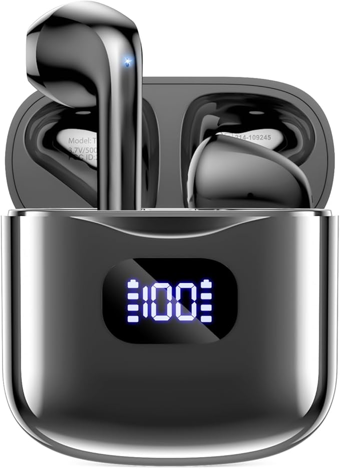 Wireless Earbuds Bluetooth 5.3 Ear Buds, Bluetooth Headphones with LED Display Charging Case, 40Hrs Playtime Stereo Sound, IPX7 Waterproof in-Ear Earphones with Mic for Phone Tablet Sports, Charcoal