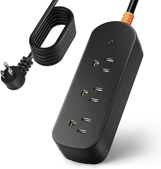 3-Outlet 10ft Extension Cord - Weatherproof Outdoor Power Strip, Mountable Small Power Strip for Home, Outdoor, Travel