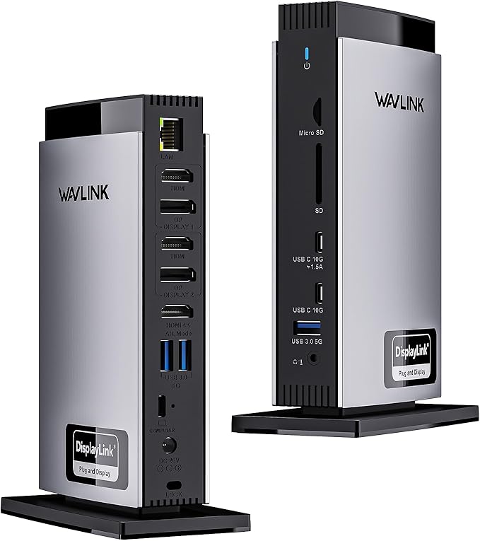 WAVLINK USB C DisplayLink Docking Station 15 in 1 with 3 HDMI,Laptop Docking Station Triple Monitor 4K60Hz,for M1 M2 M3 Mac and Windows,5 USB Ports, 2DP,Ethernet Port, Audio/Mic, SD/TF