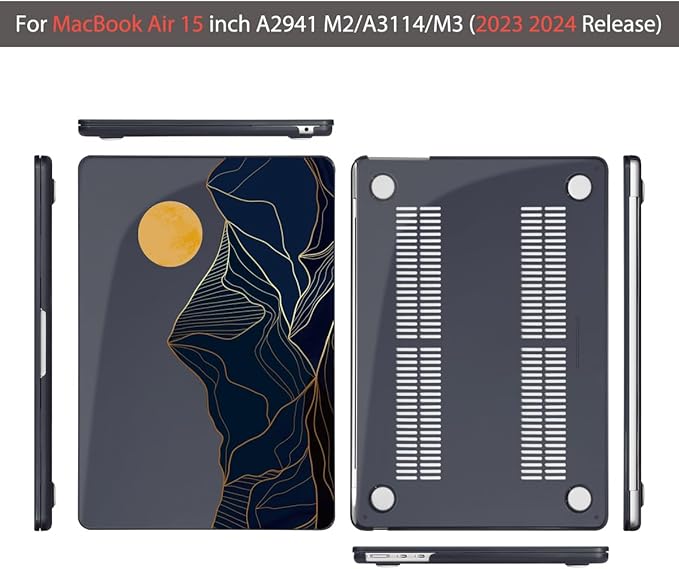 Teryeefi Compatible with MacBook Air 15 inch Case A2941 M2 A3114 M3 Release 2023 2024,Design Pattern Slim Cover + Keyboard Cover + OTG Adapter for 15.3 inch MacBook Air Liquid Retina, Mountain Line
