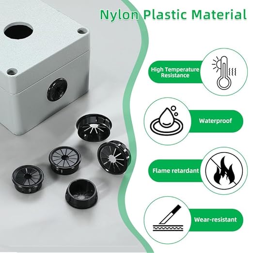 8PCS Cable Grommets, 2-3/8"(60mm) Desk Hole Cover Petal Shaped Buckle Type Nylon Snap Bushing Grommet, Wire Hole Cover Insert for Cables and Cords Management and Protection of Cabinet, Black