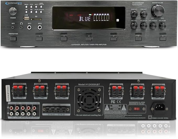 Vaiyer Home Theater System Kit, 6-Channel 6000 Watts Bluetooth Amplifier with 5.25" 12 Qty of 175 W Each in-Wall in-Ceiling Frameless Speakers & 16 Gauge 500 ft Speaker Wire Surround Sound System