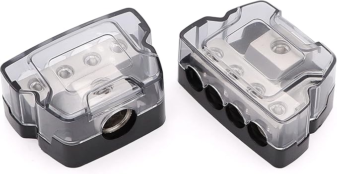 4 Way Power Distribution Block 1x 0/2/4 Gauge in 4X 4/8/10 Gauge Out Nickel Plated Car Audio Splitter Amp Distribution Connecting Block,2Pcs