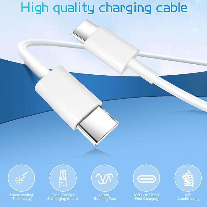 Dual Port USB C Charger for iPhone 16 15,Quick Double USBC Charger Fast Charging Block,2Pack Apple Wall Power Adapter Plug,6FT USB C to C Cable for iPhone 16 Pro/16 Pro Max/15 Pro/15 Plus,iPad Pro/Air