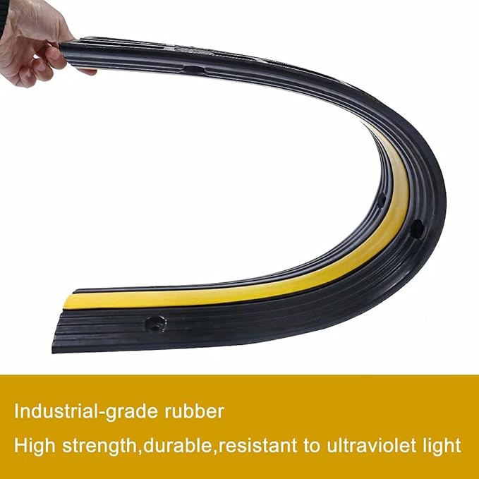 Rubber Cable Ramp Cord Cover Cable Protector Ramps Wire Hose Protective 1 Channel 22000Lbs Load Capacity Traffic Speed Bump for Asphalt Concrete Gravel Driveway Indoor Outdoor, 4 Pack