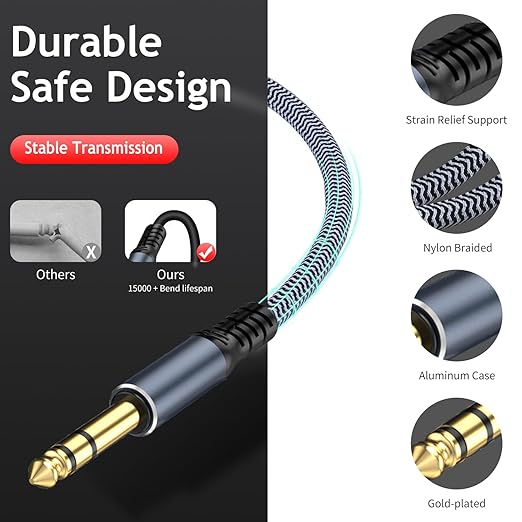 1/4" Male to Female Stereo Headphone Extension Cable - 25ft Quarter Inch Guitar Cable