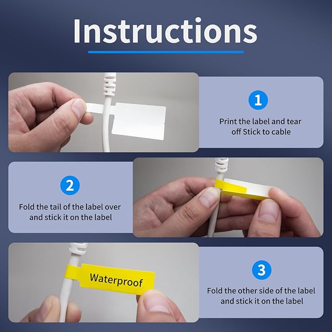 200 Pcs Cable Labels - Waterproof Wire Cord Label, Tear Resistant Wire Labels, Self Adhesive Cord Organizing Label, for Cable Management, Compatible with PUQU AQ20 Label Makers(White) 30 * 90mm