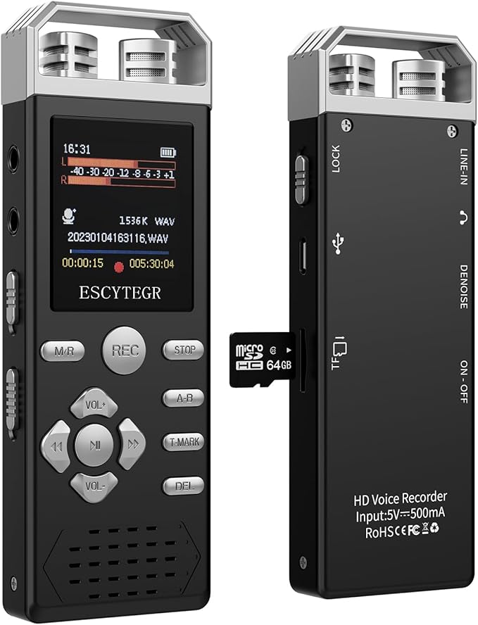 80GB Digital Voice Activated Recorder 1536KBPS Audio Voice Recorder with Playback Recording Device Dictaphone Sound Tape Recorder with Password Protection for Lectures,Meetings