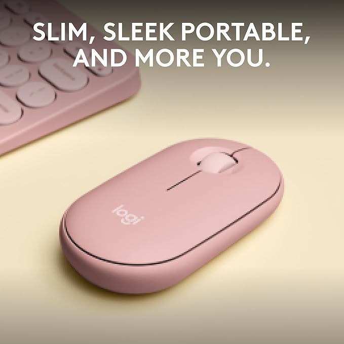 Logitech Pebble Mouse 2 M350s Slim Bluetooth Wireless Mouse, Portable, Lightweight, Customizable Button, Quiet Clicks, Easy-Switch for Windows, macOS, iPadOS, Android, Chrome OS - Tonal Rose