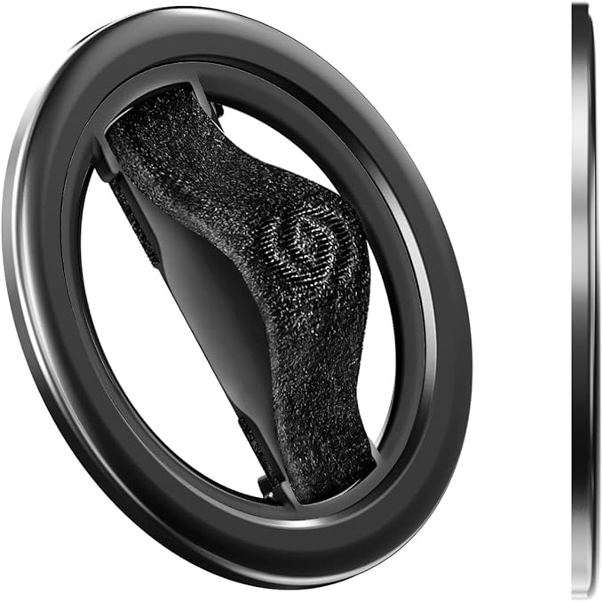 EWA MagOne Lite 3rd Gen Cell Phone Ring Holder, with Replaceable 360° Rotation Elastic Finger Strap, Phone Grip Compatible with iPhone MagSafe,15,14,13 Pro/Max/Plus-(Black)