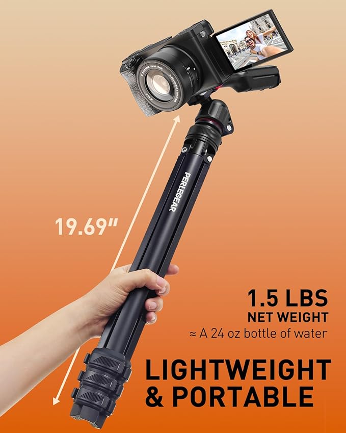 Perlegear Camera Tripod, 60″ Portable and Height-Adjustable, Travel Tripod with 13.2 lbs Max Load, Phone Camera Stand Heavy Duty for Video Recording, PGIPE01