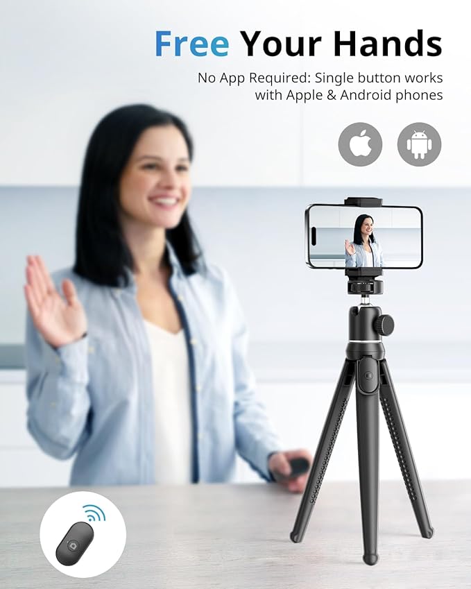 UBeesize Camera Tripod with Remote, Flexible Tripod Stand with Phone Holder and Action Camera Mount Adapter for iPhone Samsung Cellphones, Canon Nikon Sony Cameras
