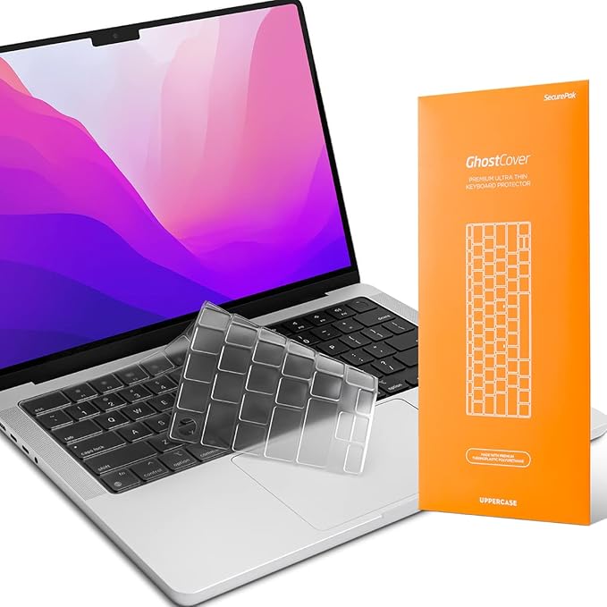 GhostCover Original Premium Ultra Thin Keyboard Cover Protector, Compatible with 2025 2024 2023 2022 2021 M5/M4/M3/M2/M1 Pro/Max MacBook Pro 14/16, M4-M2 MacBook Air 13/15, US ANSI Layout, Clear