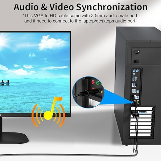 VGA (Sources) to HDMI(Display) Cable 50ft with Audio, VGA to HDMI Adapter Converter Cable Compatible Well Witch Computer/Projector/Laptop to Monitor/TV/Desktop.