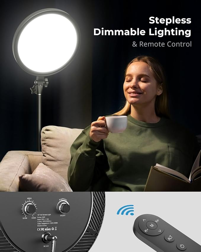 Aureday 12” Selfie Ring Light with Stand, Overall 79” Tall Ringlight Stands with Remotes and Phone Holder, Professional Floor Stand Light Ring for Video Recording/Live Stream/TikTok/Photography/Barber