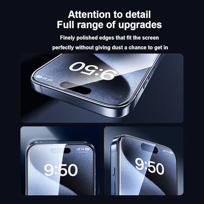 OneFish Screen Protector for Iphone 15 Pro, HD Clarity Tempered Glass Film 9H+ Hardness, with Hassle-Free Installation Frame, Dust-Free Bubble-Free Anti-Fingerprint, 2Pack