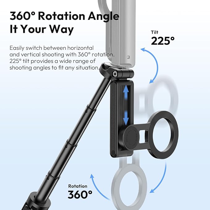 ULANZI JJ03 Magnetic Tripod for Phone with Remote Control, 3-in-1 Selfie Stick Handle Grip 360° Rotation Extendable Stand for iPhone Android Phones