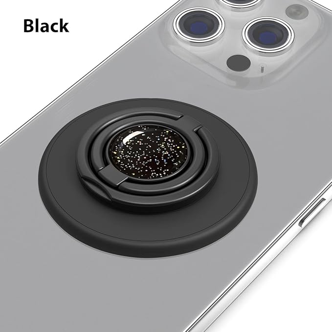 Magnetic Phone Grip Compatible with MagSafe, Magnetic Phone Ring Holder Finger Kickstand Wireless Charging Compatible, Double Cell Phone Rings Gripper Stand for MagSafe iPhone - Sparkle Black