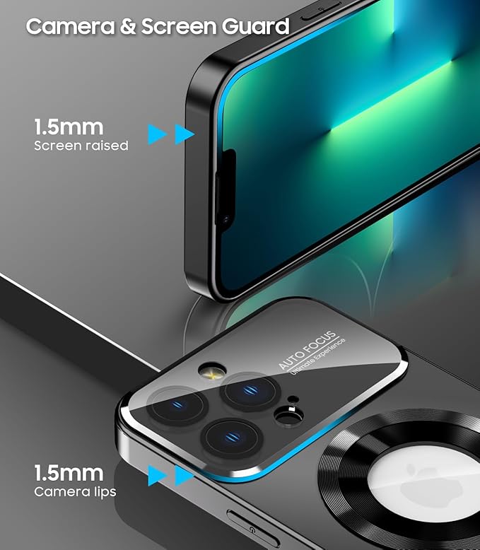 Magnetic for iPhone 13 Pro Max Case, Compatible with MagSafe, Built-in Camera Lens Protector, Logo View, Military Grade Drop Proof Phone Case Cover, Black