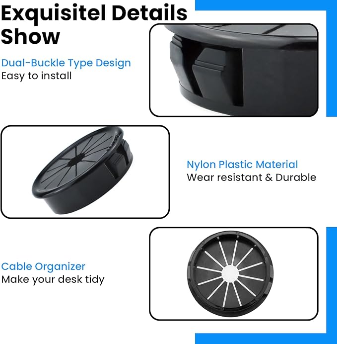 2 Inch Cable Grommets Petal-Shaped Buckle Type Wire Hole Cover for Cord Management and Protection of Cabinet (49.5mm, 5PCS)