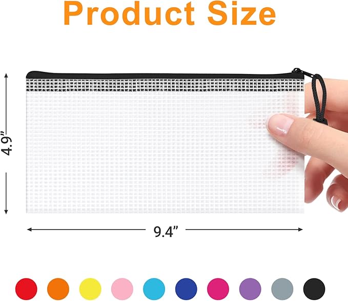 20Pack Mesh Zipper Pouch Bags, Waterproof 9.5x4.5 Inch Pencil Pouches Bulk for Storage, Teacher School, Toys, Puzzle, Office, 10 Colors