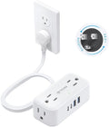 TROND 360° Rotating Flat Plug Power Strip, 5FT Extension Cord with 4 USB Ports, 4 Wide Spaced AC Outlets, Wall Mount, 900J Surge Protector for Office Travel Dorm Room Essentials, White