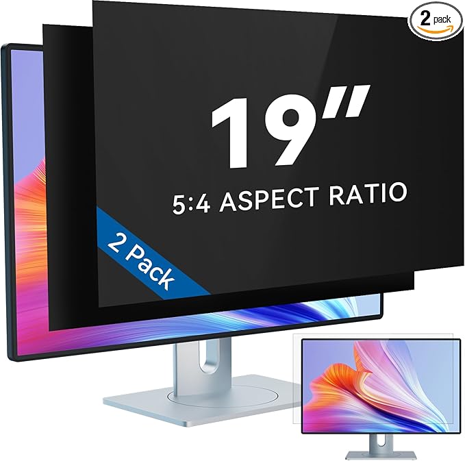 [2-Pack] 19 Inch Computer Privacy Screen Filter for 5:4 Widescreen Monitor, IPROKKO Removable 19inch Anti Blue Light Glare Privacy Shield, Anti Spy Security Protector for Hp Dell Asus Acer Samsung