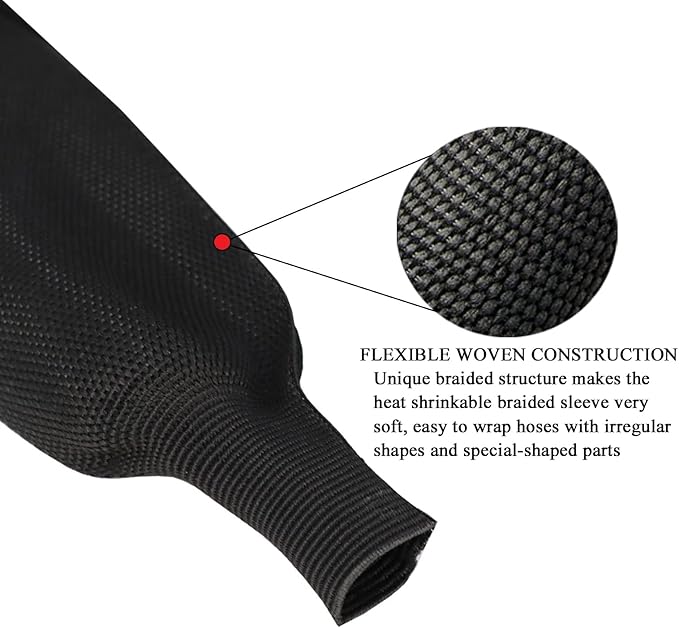 Heat Shrinkable Braided Sleeving 2:1 Ratio- Abrasion Protection Flexibility Wiring Harness Cable Sheath (1" ID, 16ft)