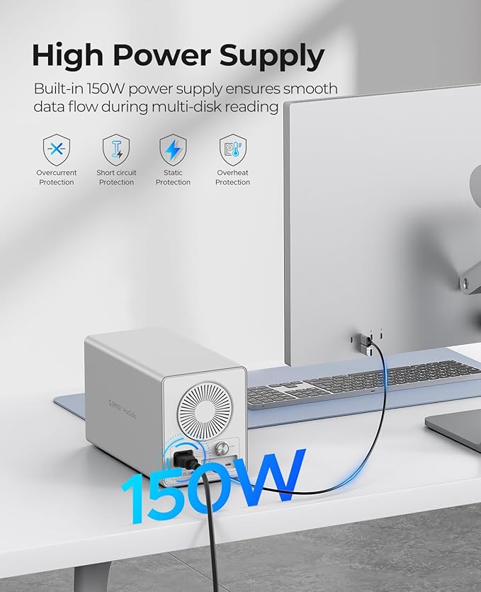 ORICO Daisy Chain 4 Bay Hard Drive Enclosure USB 3.2 Gen 2 Aluminum Das Enclosure USB C Expansion Max Up to 264TB for 3.5-inchs HDD -9948C3