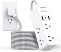Extension Cord with Multiple outlets, 10 Ft Braided Power Cord, 6 Widely Outlets with 3 USB Ports (1 USB C), Ultra Thin Flat Plug, 3 Sided 1050J Power Strip Surge Protector for Home Travel Office