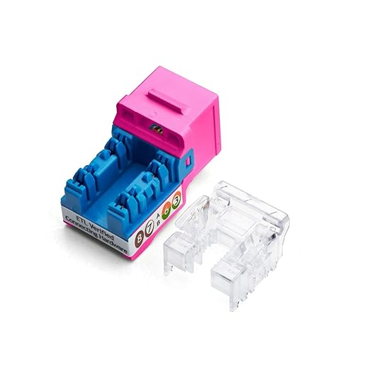 trueCABLE Cat6 Keystone Jack, Unshielded (UTP), 90 Degree Punch-Down, PoE++ (4PPoE) 100W, UL Listed, ETL Verified, ANSI/TIA Certified, Modular RJ45 Female, Pink, 12 Pack