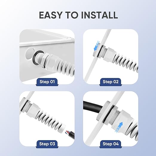 Strain Relief Cord Connector,LISTENJIALE 2Pcs NPT 3/4" Waterproof Cable Gland Flex Spiral Strain Relief Adjustable 12.5-18mm Cable Connector Nylon Joint with Gaskets(Grey)