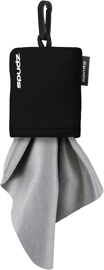 SPUDZ Classic Microfiber Lens Cleaner – Clip-On Pouch, Washable – for Binoculars, Scopes, Glasses, Screens | Black, 6 x 6 Inch (2-Pack)