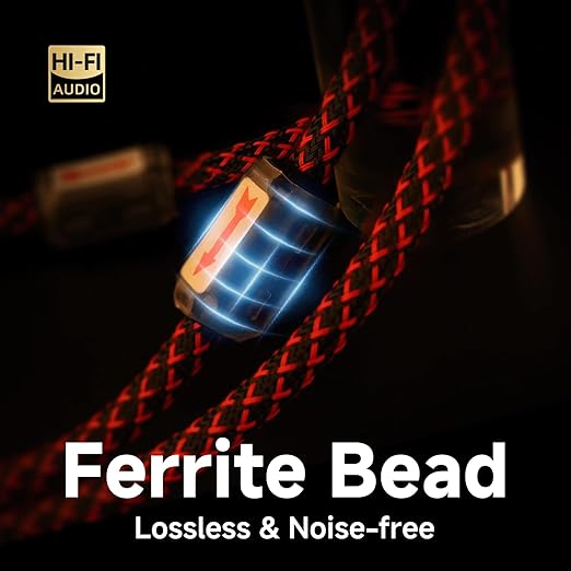 TODN Audiophile RCA to RCA Audio Cable Stereo RCA Cord with Copper Braided Shielded and Ferrite Bead for Home Theater (1.64ft/0.5m, 1 Pair)