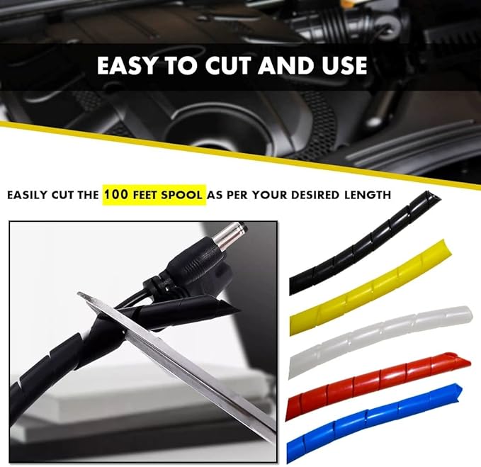 Kable Kontrol Vortex Spiral Cable Wrap - 1/8” Inch 100’ Feet Long - Hose Protector Flexible Polyethylene Wire Conduit Tubing Cable Sleeve Cord Cover to Organize Wires – Black