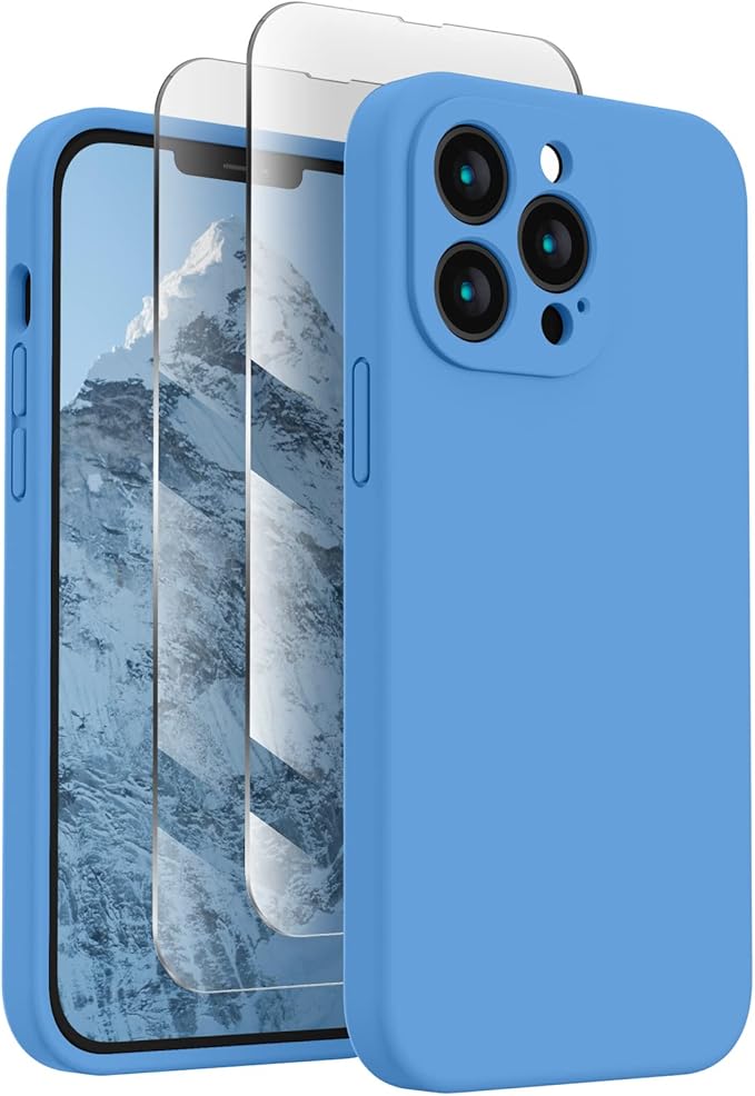 FireNova Designed for iPhone 13 Pro Case, Silicone Upgraded [Camera Protection] Phone Case with [2 Screen Protectors], Soft Anti-Scratch Microfiber Lining Inside, 6.1 inch, Blue