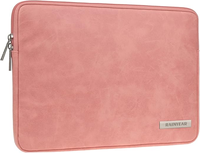 RAINYEAR 11 Inch Laptop Sleeve PU Suede Leather Case Protective Padded Cover Water Resistant Carrying Bag Compatible with 11.6 MacBook Air Surface Pro for 11 Notebook Computer Tablet Chromebook(Coral)