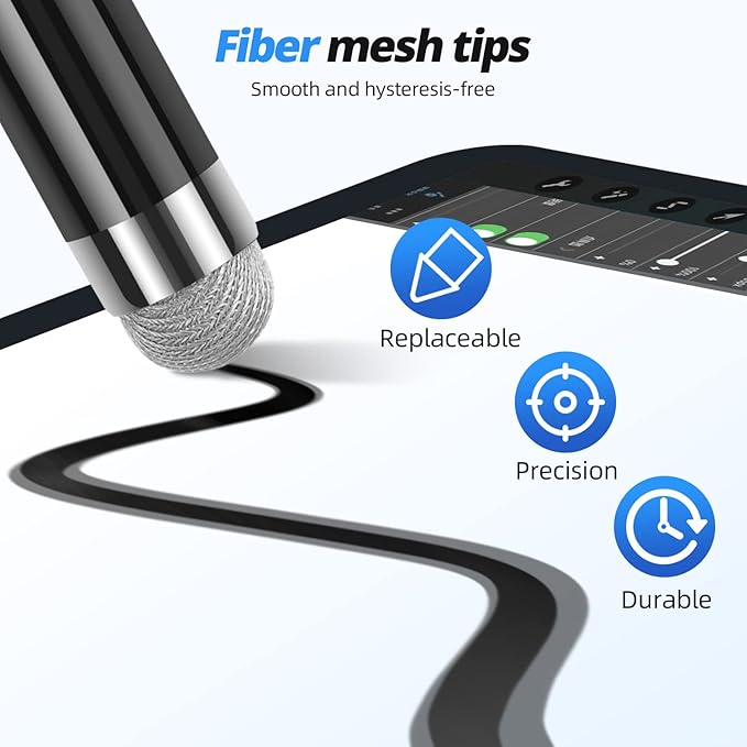 Stylus pens for Touch Screens [5 Pack Long Pen Body] Fiber mesh Tips High Sensitivity & Fine Point Capacitive Pen Compatible for ipad iPhone Android Tablet Laptop Microsoft Surface Chromebook