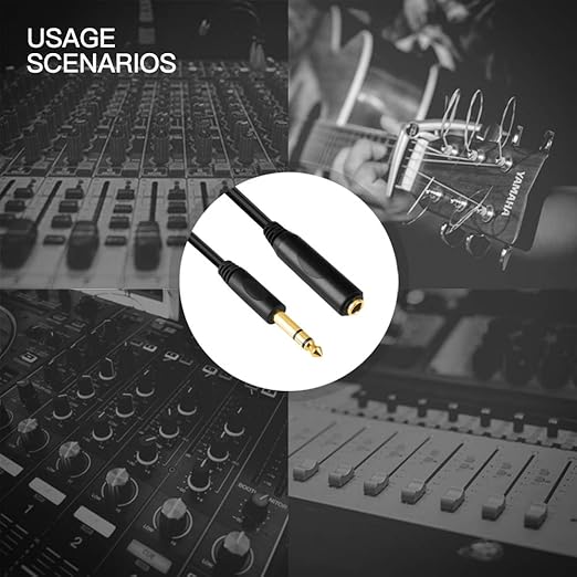 Devinal 6.35mm 1/4" inch TRS Plug Male to 1/4 Female Headphone Guitar Extension Cable Cord, Gold Plated Audio Cable Stereo Extender, 20 feet (6 M)