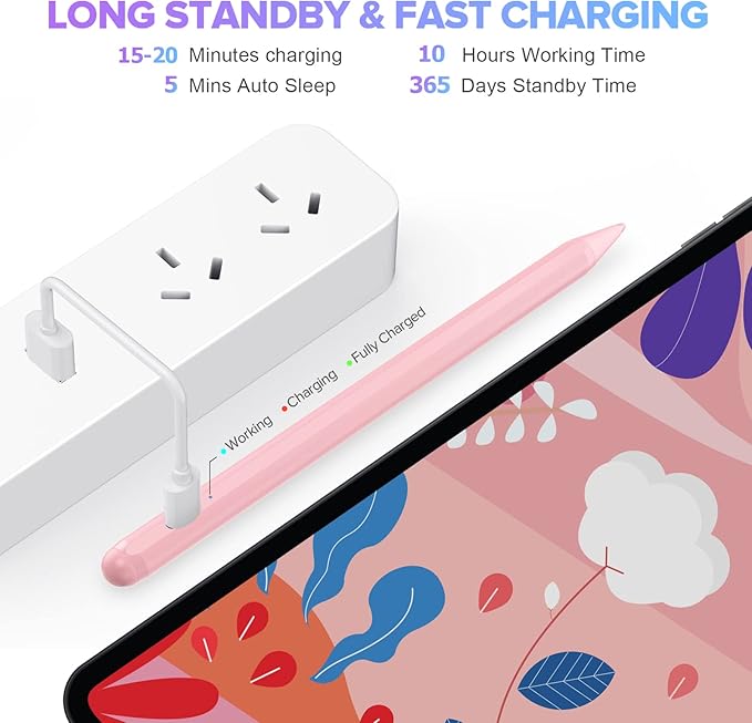 Stylus Pen for iPad 6th-11th Generation-2X Fast Charge Active Pencil Compatible with 2018-2025 Apple iPad Pro 11"/12.9"/M4, iPad Air 3/4/5/M2/M3,iPad mini 5/6 Gen-Pink