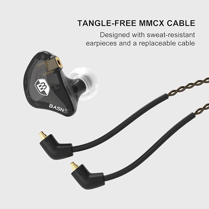 BASN in Ear Monitor Headphones for Musicians, Bsinger 2nd Generation Sound Isolating Earphones with Dual Dynamic Drivers Detachable MMCX Cable (Black)…