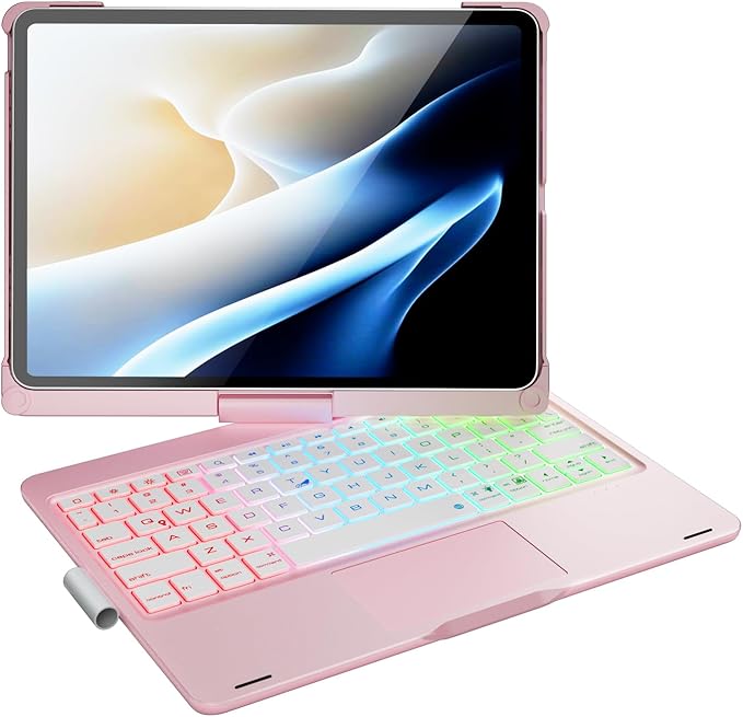 doqo for iPad Air 11 and iPad Pro 11 case with Keyboard,360° Rotatable Keyboard case for iPad Air 11 M3 2025/M2 2024,air 5th,4th 10.9,iPad Pro 11(4th,3rd,2nd,1st Gen) with Multi-Touch Trackpad (Pink)