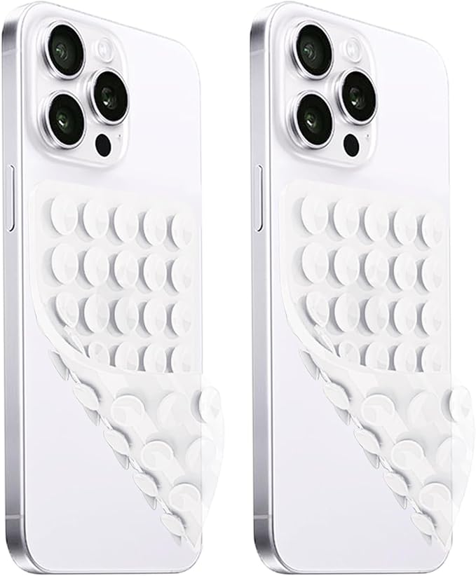 2 Pack Silicone Suction Cup Phone Case Mount Double Sided, Hands-Free Strong Grip Silicon Phone Holder, Non Slip Phone Accessories for Selfies and Videos (Translucent)