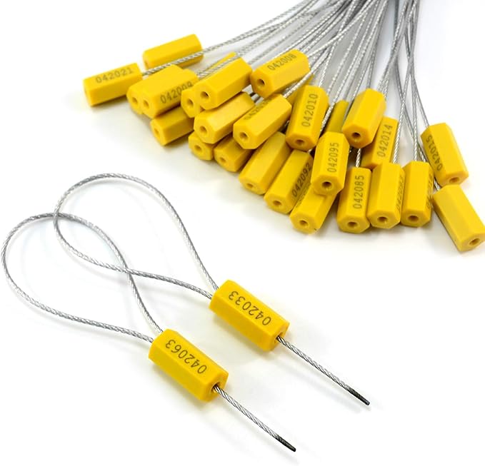 1000PCS Yellow Steel Cable Seal Metal Security Shipping Seal Numbered Truck Trailer Seals Security Tags Tamper Evident Tags Container Lock Pull Tight Steel Wire Seals
