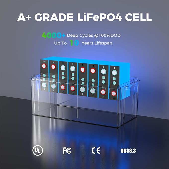 12V 200Ah PLUS LiFePO4 Battery, Max. 2560Wh Power, 12.8V LiFePO4 Battery Upgrade 200A BMS with Low-Temp Protection, 4000+ Deep Cycles 12V Lithium Battery Perfect for RV, Solar System, Off-Grid