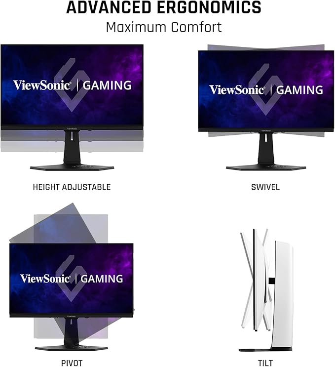 ViewSonic XG272-2K-OLED 27 Inch 1440p 240Hz OLED Ergonomic White Gaming Monitor with up to 0.01ms, FreeSync Premium, G-Sync Compatibility, RGB, and USB-C, HDMI v2.1, DP Inputs