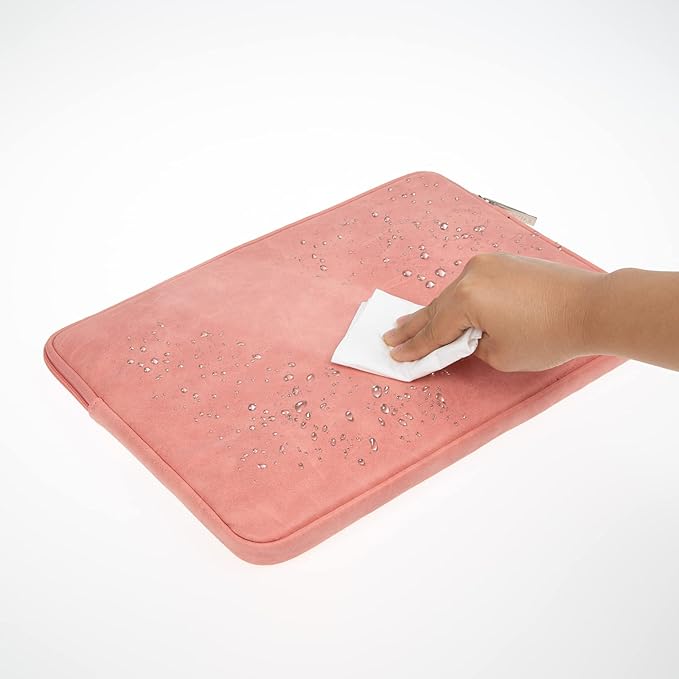 RAINYEAR 13 Inch Laptop Sleeve PU Suede Leather Case Protective Cover Water Resistant Carrying Bag Compatible with 13.3 Notebook Computer Chromebook,14" MacBook M1 M2 M3 M4,13.5 Surface Laptop(Coral)
