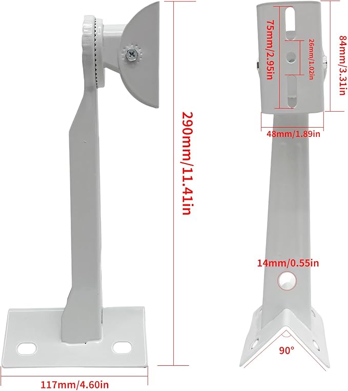 L-Shape Dome Camera Bracket, Wall Ceiling Mount for Security Dome Cameras, Wall Mount,Corner (Vertical Pole Bracket+Hoop 7.8 in )